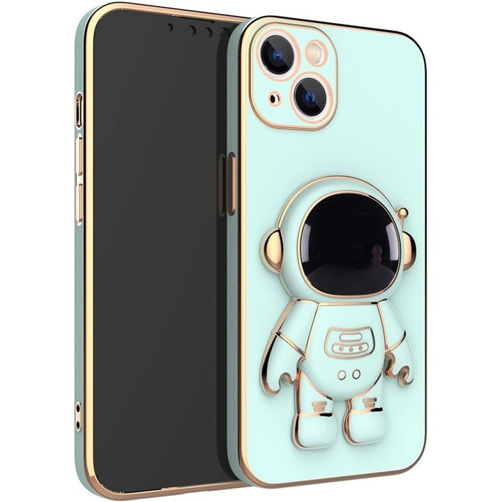 Husa de Protectie TPU 2in1, Southern Sky, pentru Apple iPhone 14, Astronaut cu Suport, Antisoc, Rezistenta la Impact, Protectie Camera, Verde