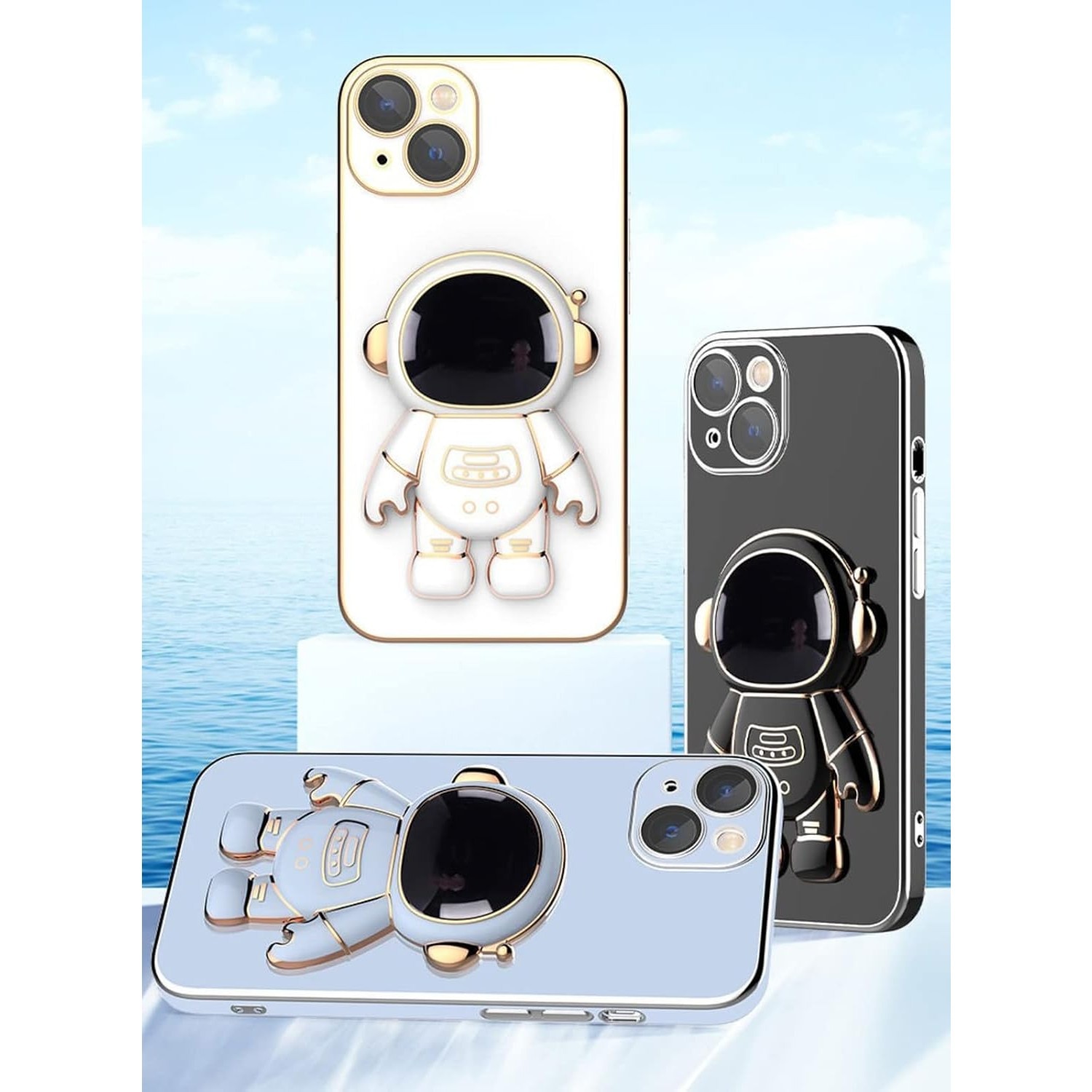 Husa de Protectie TPU 2in1, Flippy, pentru Apple iPhone 14, Astronaut cu Suport, Antisoc, Rezistenta la Impact, Protectie Camera, Albastru