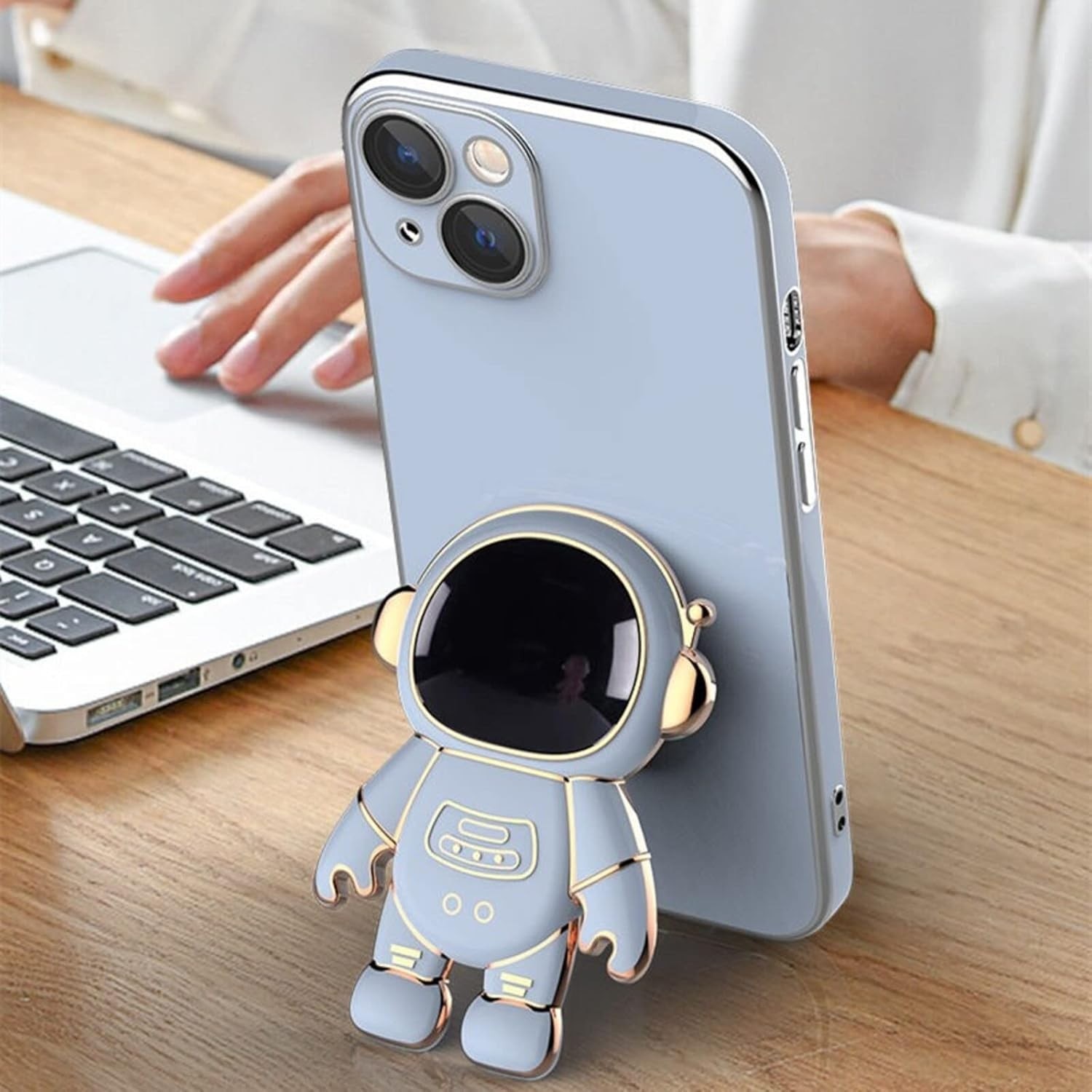 Husa de Protectie TPU 2in1, Flippy, pentru Apple iPhone 14, Astronaut cu Suport, Antisoc, Rezistenta la Impact, Protectie Camera, Albastru