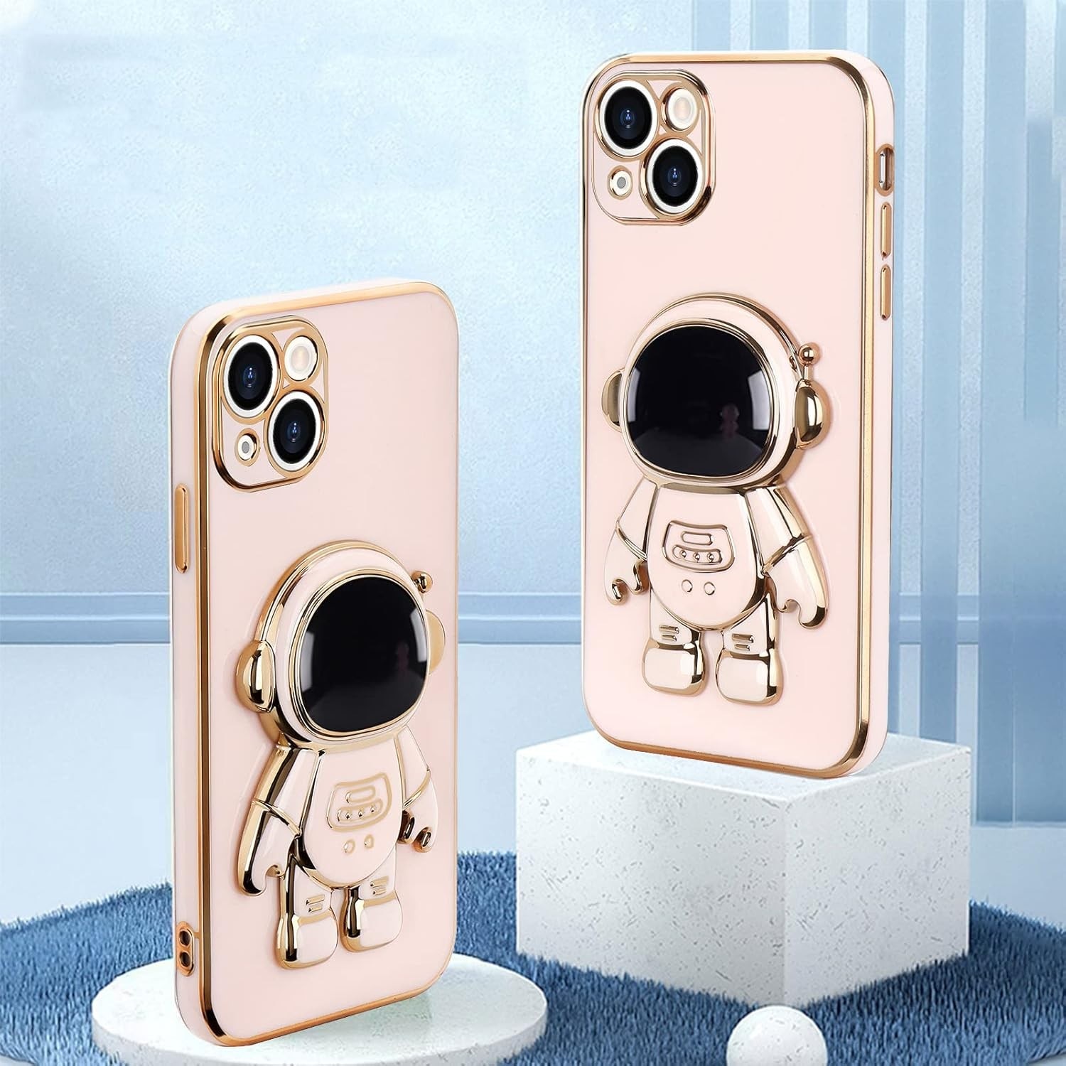 Husa de Protectie TPU 2in1, Flippy, pentru Apple iPhone 14 Plus, Astronaut cu Suport, Antisoc, Rezistenta la Impact, Protectie Camera, Roz