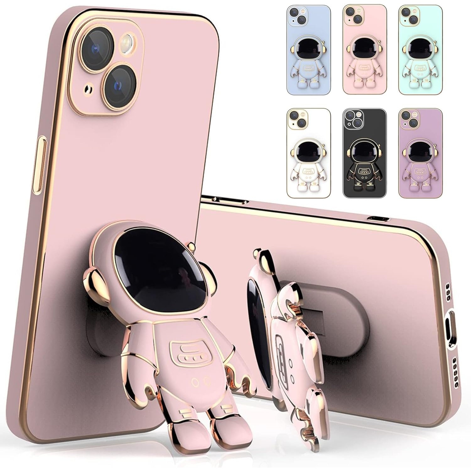 Husa de Protectie TPU 2in1, Flippy, pentru Apple iPhone 14 Plus, Astronaut cu Suport, Antisoc, Rezistenta la Impact, Protectie Camera, Roz