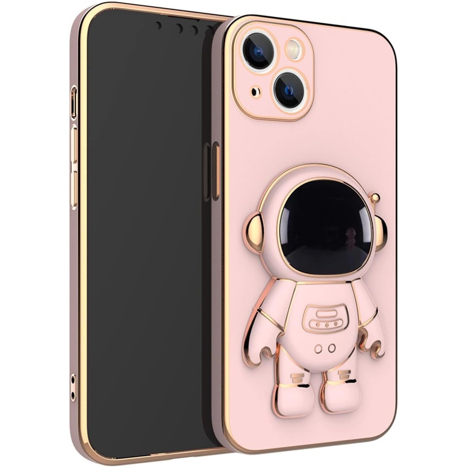 Husa de Protectie TPU 2in1, Flippy, pentru Apple iPhone 14 Plus, Astronaut cu Suport, Antisoc, Rezistenta la Impact, Protectie Camera, Roz