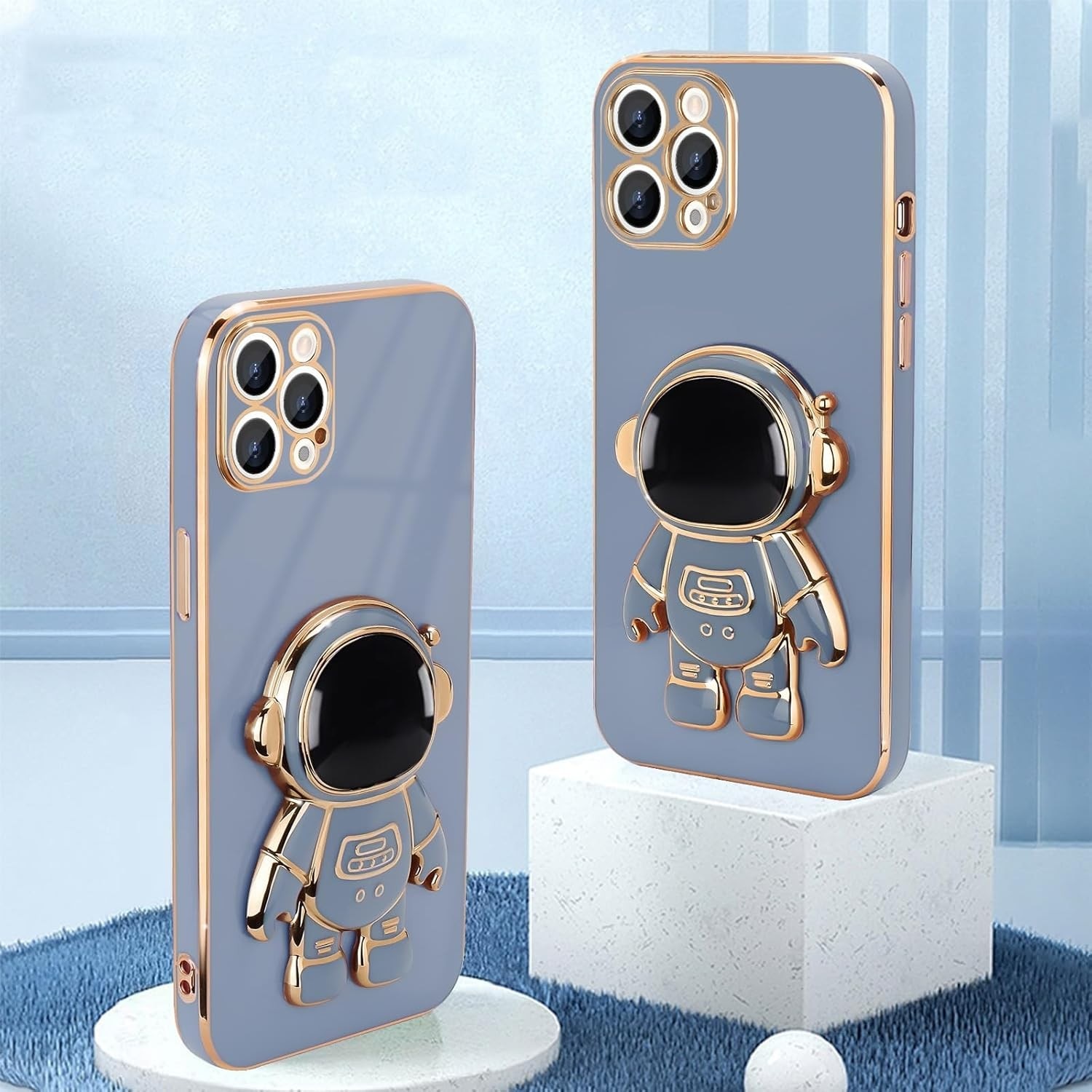 Husa de Protectie TPU 2in1, Flippy, pentru Apple iPhone 14 Pro, Astronaut cu Suport, Antisoc, Rezistenta la Impact, Protectie Camera, Albastru