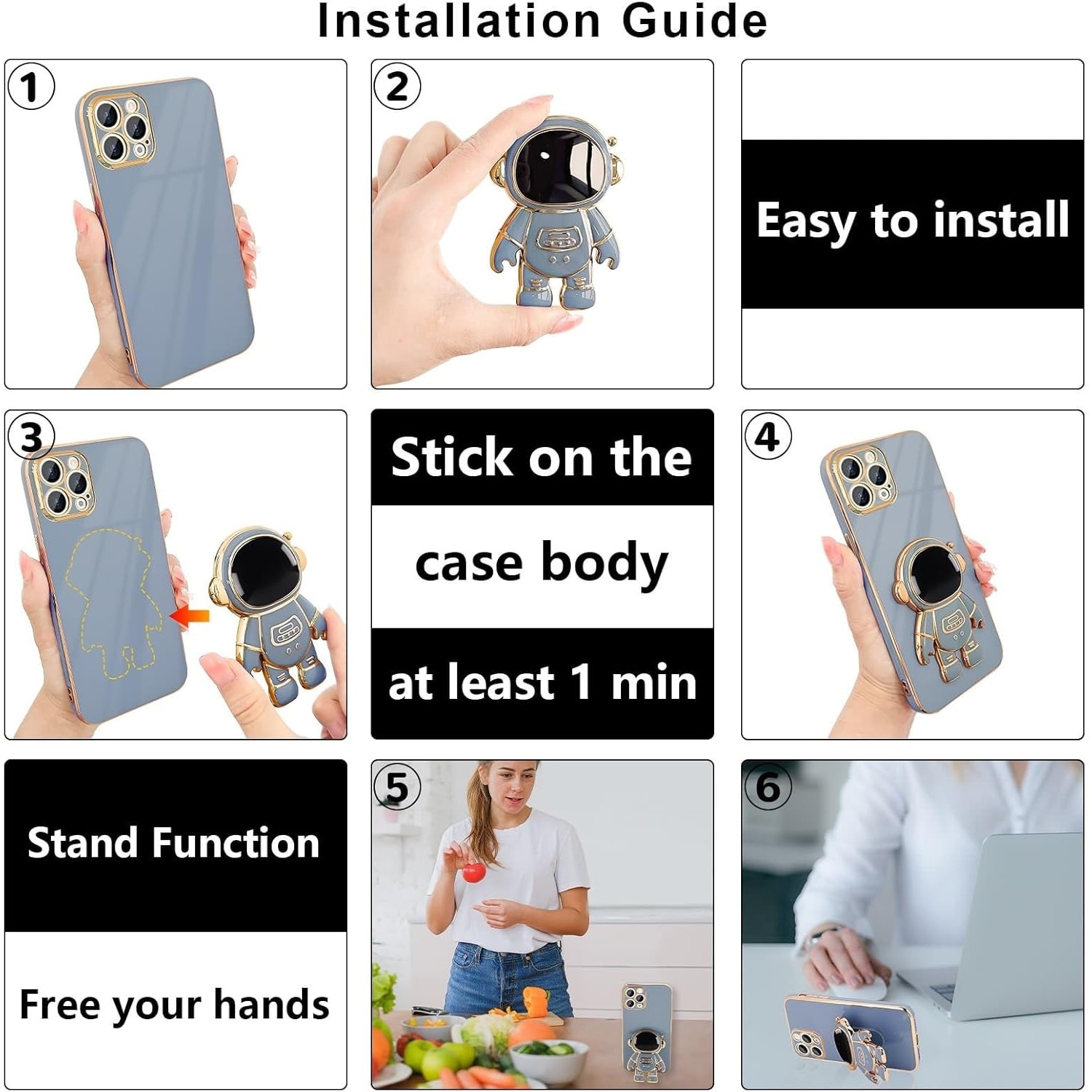 Husa de Protectie TPU 2in1, Flippy, pentru Apple iPhone 14 Pro, Astronaut cu Suport, Antisoc, Rezistenta la Impact, Protectie Camera, Albastru