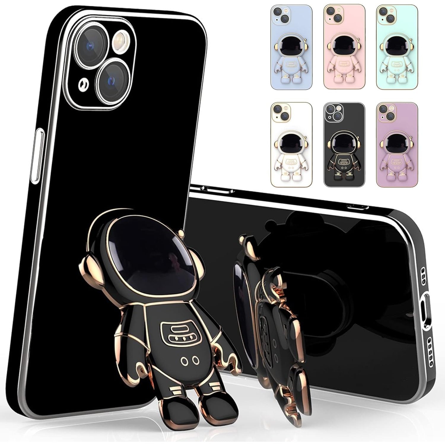 Husa de Protectie TPU 2in1, Flippy, pentru Apple iPhone 14, Astronaut cu Suport, Antisoc, Rezistenta la Impact, Protectie Camera, Negru