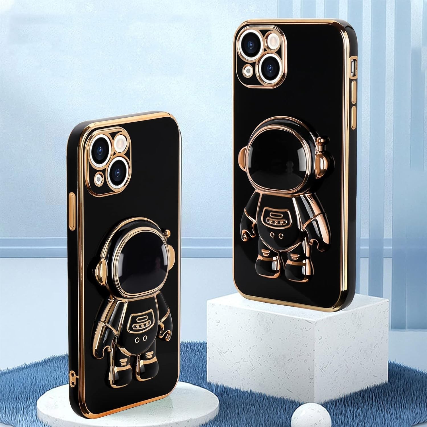 Husa de Protectie TPU 2in1, Flippy, pentru Apple iPhone 14, Astronaut cu Suport, Antisoc, Rezistenta la Impact, Protectie Camera, Negru