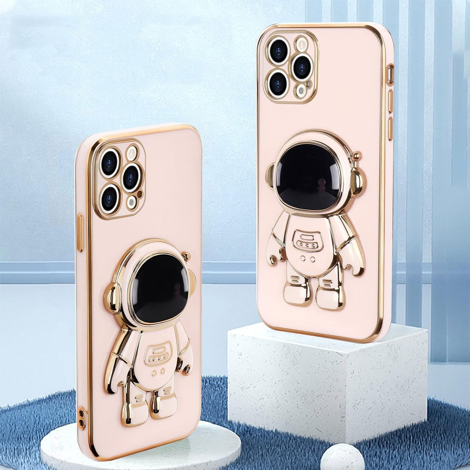Husa de Protectie TPU 2in1, Flippy, pentru Apple iPhone 15 Pro, Astronaut cu Suport, Antisoc, Rezistenta la Impact, Protectie Camera, Roz
