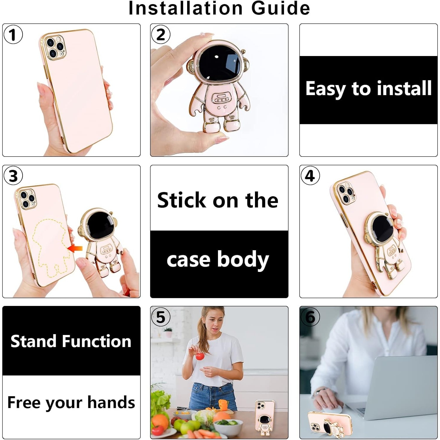 Husa de Protectie TPU 2in1, Flippy, pentru Apple iPhone 15 Pro, Astronaut cu Suport, Antisoc, Rezistenta la Impact, Protectie Camera, Roz