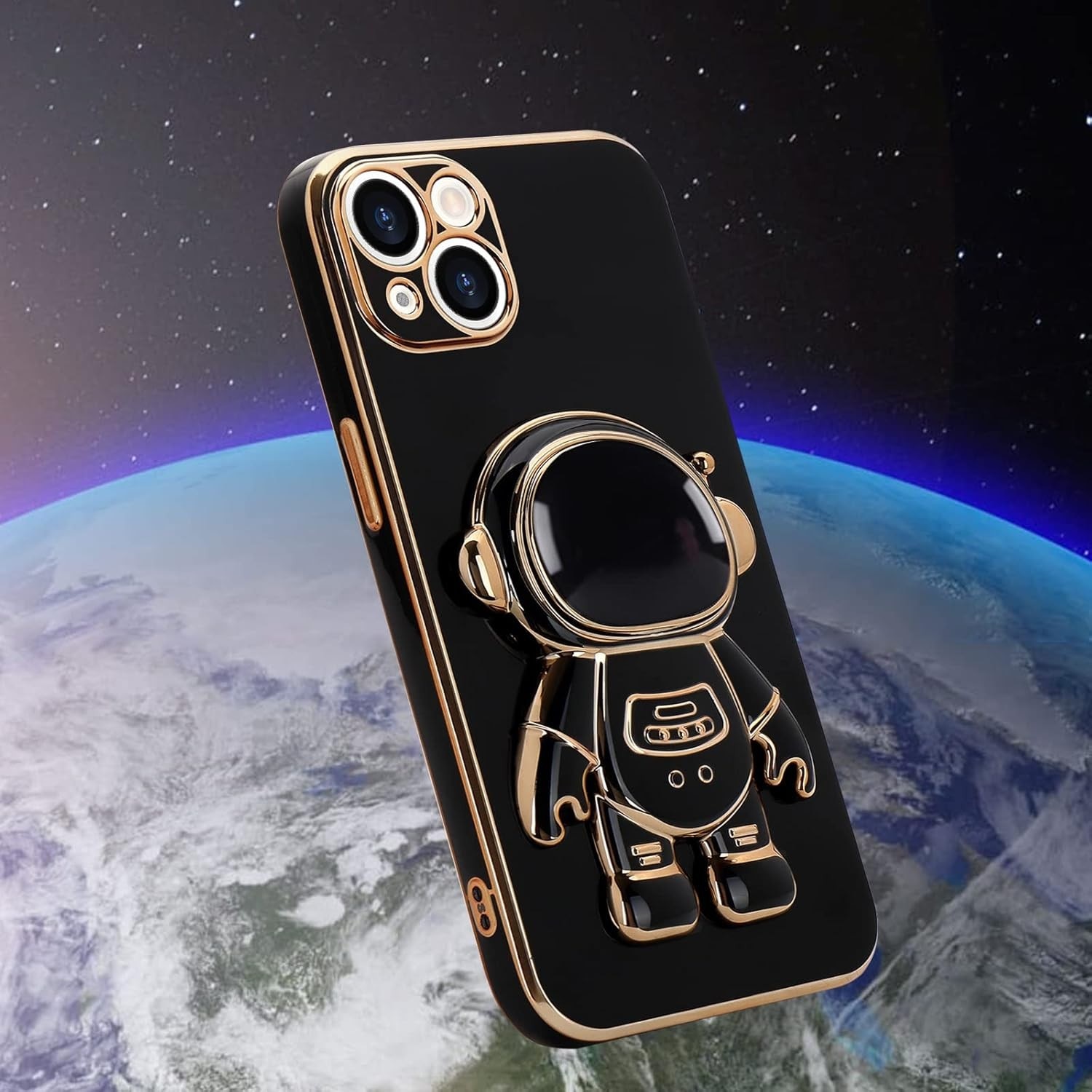 Husa de Protectie TPU 2in1, Flippy, pentru Apple iPhone 14, Astronaut cu Suport, Antisoc, Rezistenta la Impact, Protectie Camera, Negru