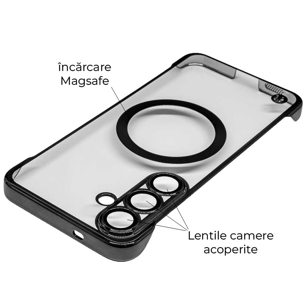 Husa FrameLess SILKASE pentru Samsung S25, MagSafe, plastic, negru/transparent