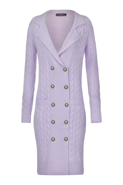 FELIX HARDY, Rochie midi tricotata cu doua randuri de nasturi, Lila, XL
