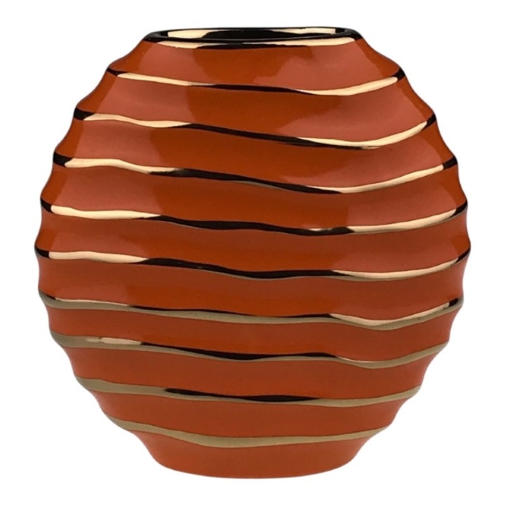 Vaza din ceramica, pe rotund, cu dungi orizontale 19X20 cm portocaliu
