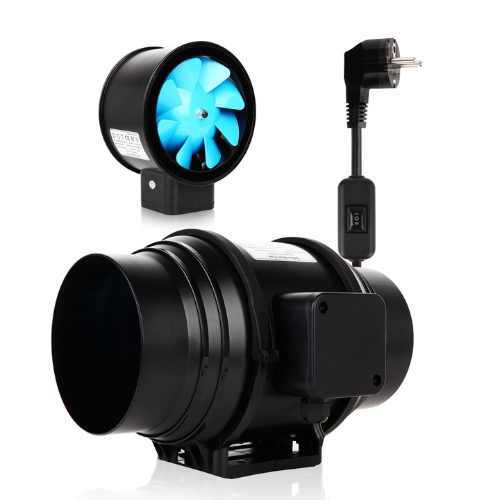 Ventilator de evacuare reglabil de 150 mm, 535 m3/h, 59W, alimentare 220V, conducte in line cu comutator cu 2 viteze