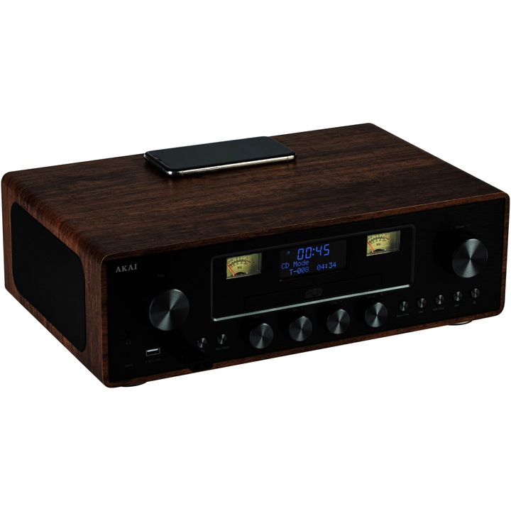 Аудио микросистема AKAI AM-100 Rhapsody, 30W, Bluetooth, CD плейър, FM радио, Aux-In, Кафяв