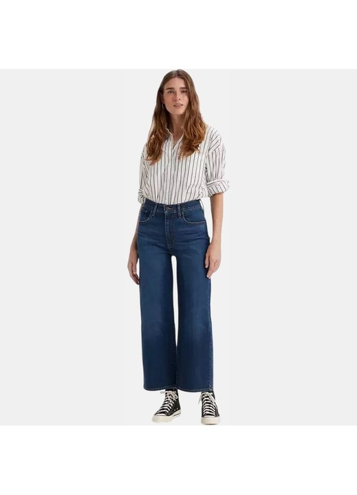 Blugi pentru dama Levi's, talie inalta, largi, bumbac/poliester, albastru, W28-L29 US