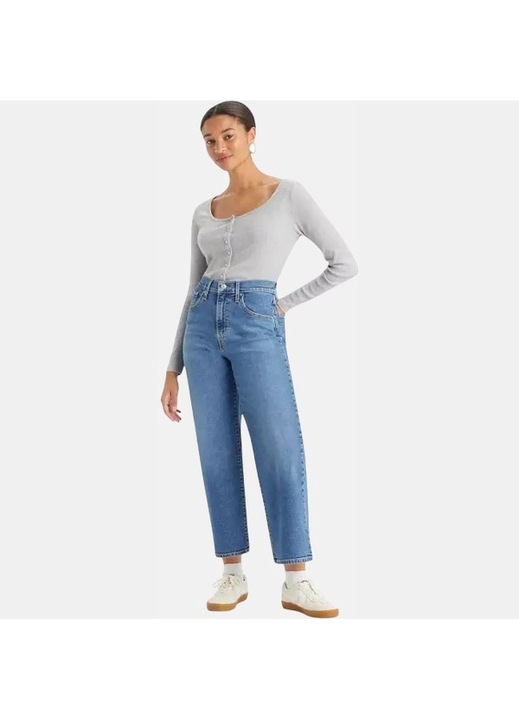 Blugi pentru dama Levi's, talie inalta, largi, bumbac, albastru