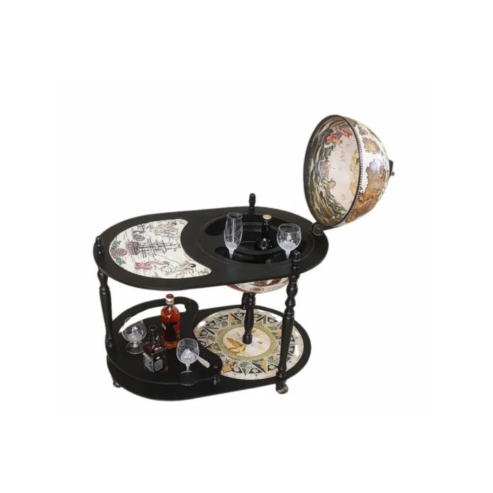 Carlos Földgömb bár, tároló asztallal, átmérő 42cm, fekete-fehér