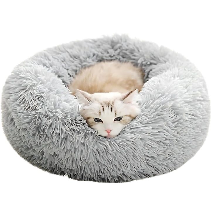 JOZY® macska/kutya fekhely, funkcionális kialakítás, bolyhos, puha, csúszásmentes anyag, hangulatos és pihentető hely, stabil, átmérő 80 cm, szürke