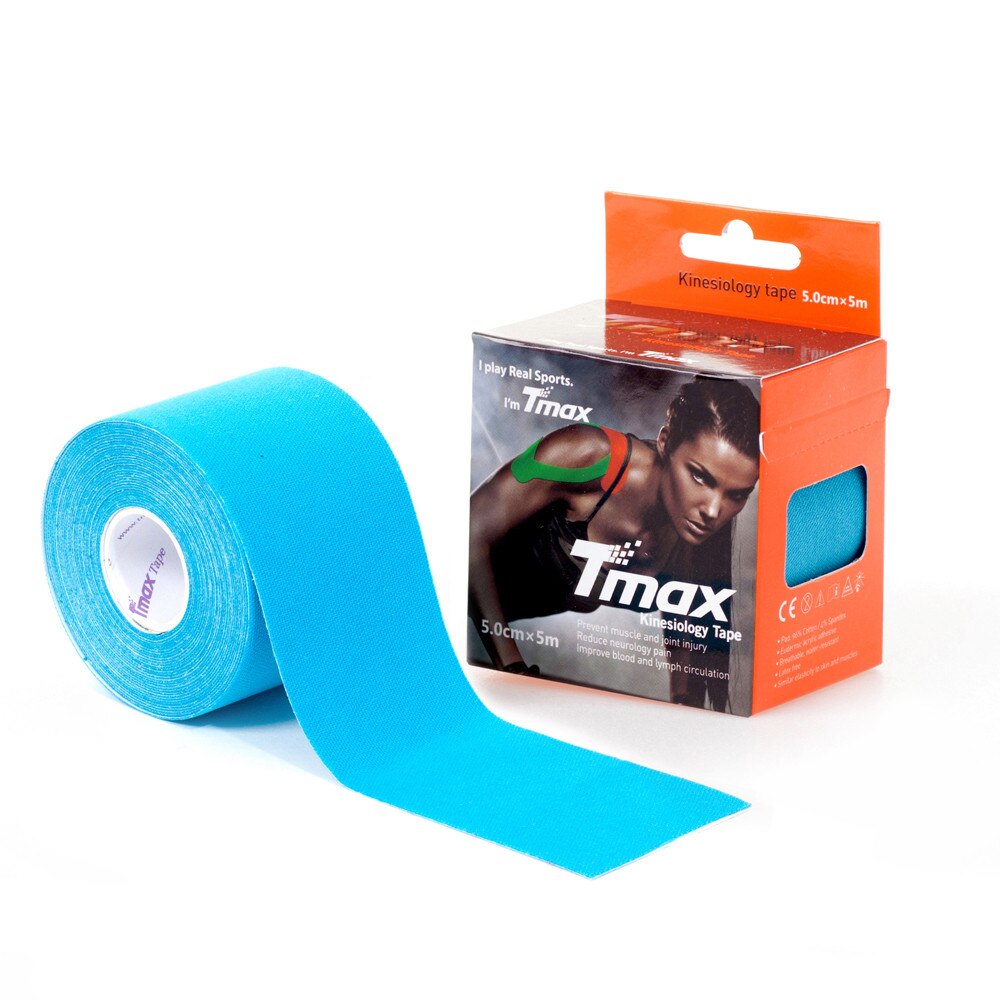 Banda kinesiologica premium TMax Tape 5cmx5m culoare Azur cu extra adeziv pentru sportivi