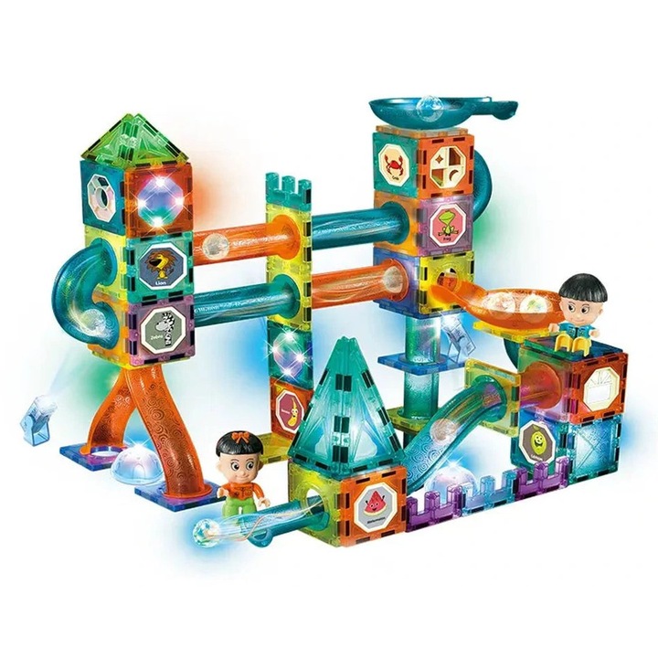 Mamido Комплект за магнитно конструиране, писта за топчета със светлинни ефекти, 150 части