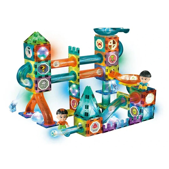 Mamido Kit constructie magnetica, pista pentru bile cu efecte luminoase 150 de piese
