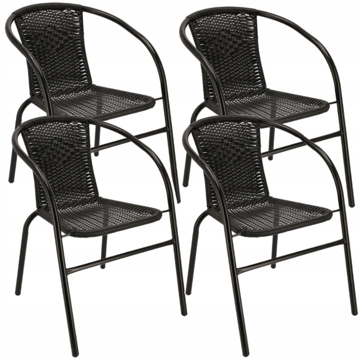 Set 4 scaune de gradina Jumi, metal/tehnorattan, negru, 72x52x61cm
