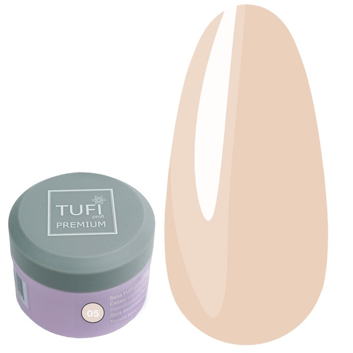 Гел TUFI Profi Premium Rubber Base French Base База за нокти 05 Sweet Nougat, 30 ml, бежова, лъскава
