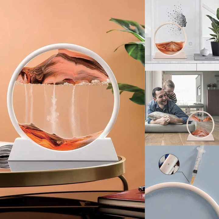 Clepsidra decorativă 3D cu nisip roșu, 17.5cm, sticlă, set de decoratie