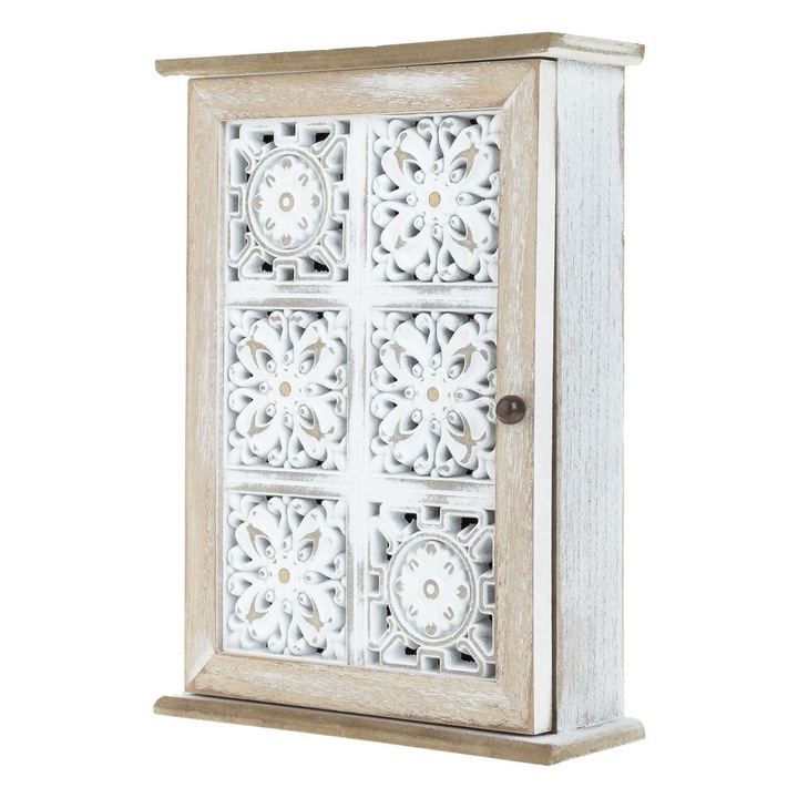 Дървена кутия за ключове с вратичка, оборудвана с 6 кукички