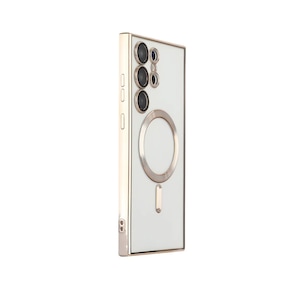 Husa compatibila cu Samsung Galaxy S25 Ultra, ALC MOBILE, pentru telefon mobil cu protectie pentru camera, Tehnologie MagSafe, rezistenta la socuri, contur Gold