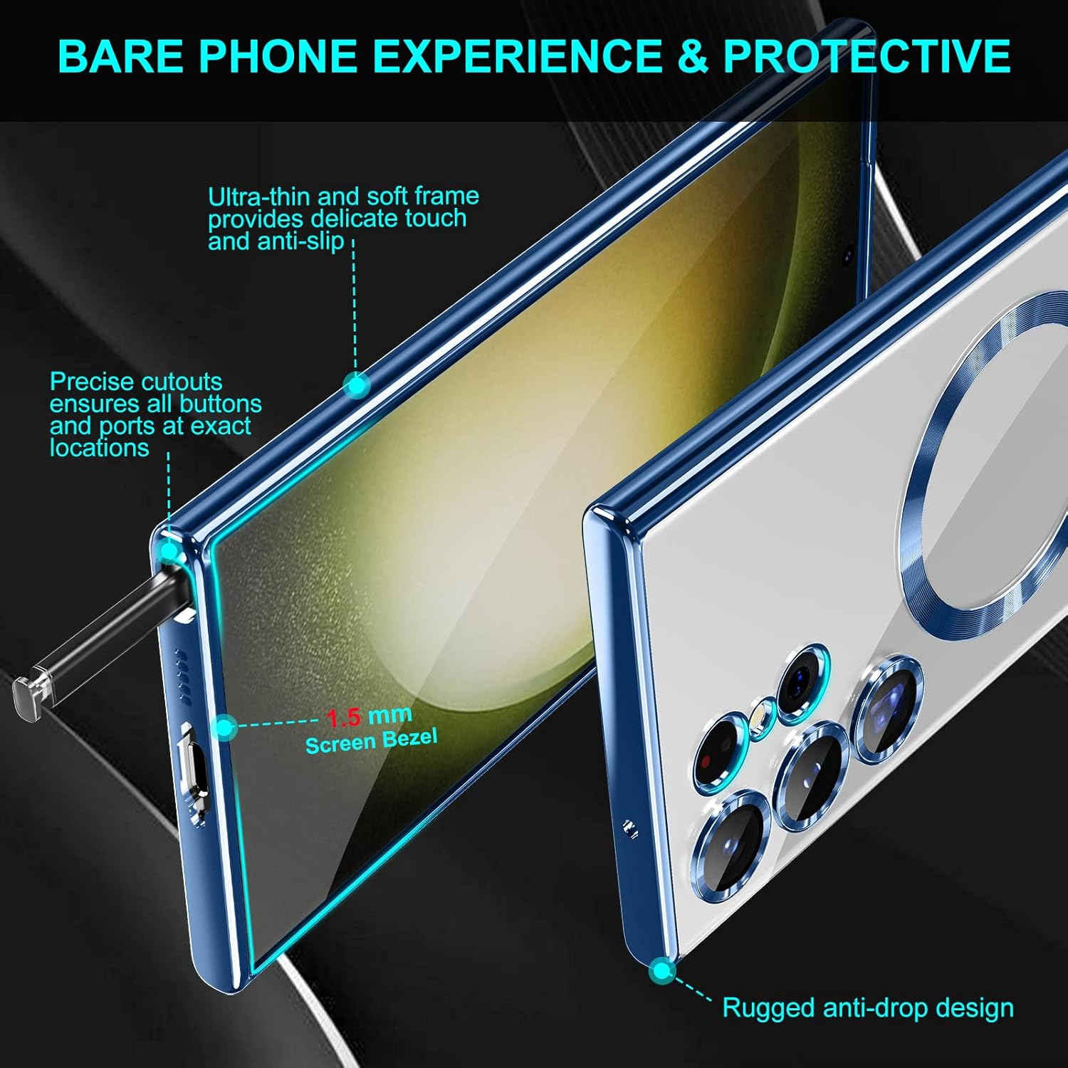 Husa compatibila cu Samsung Galaxy S26 Ultra, ALC MOBILE, pentru telefon mobil cu protectie pentru camera, Tehnologie MagSafe, rezistenta la socuri, contur Albastru
