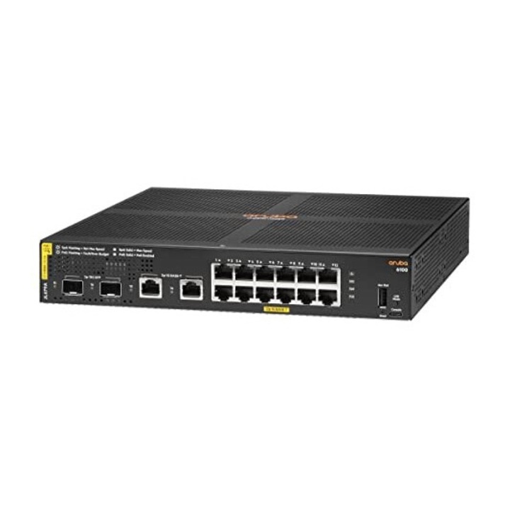 HPE Aruba 6100 menedzselt kapcsoló, 12G, 2SFP+, PoE+, 139W, High Peak