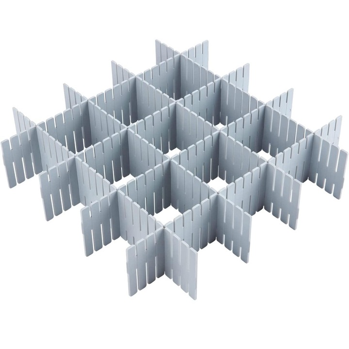 Organizator sertar ajustabil, set 8 buc, gri, dimensiuni personalizabile