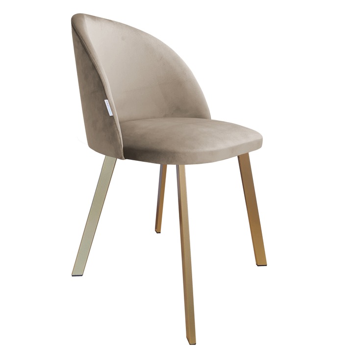 Стол Atos Colin, кадифена тапицерия, златисти метални крака, бежово сиво, 76x57x49см
