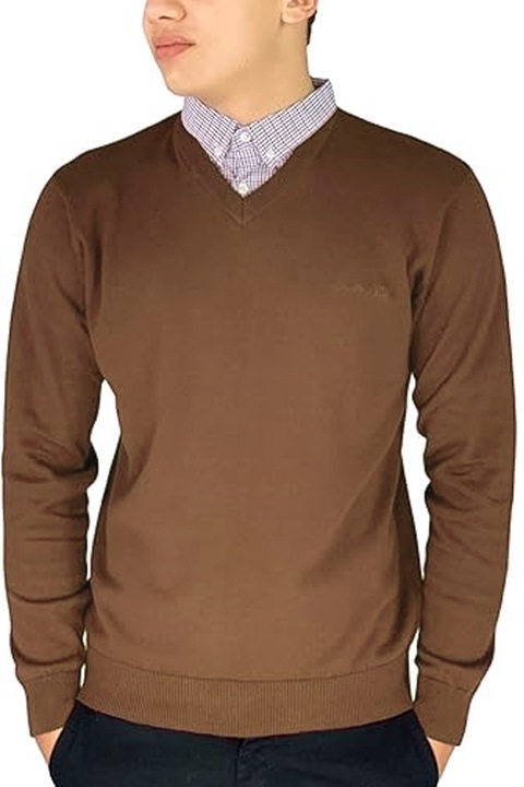 Мъжки пуловер Pierre Cardin PUL-PRCR-VNK-M-BR-L, V образно деколте, Кафяв, L