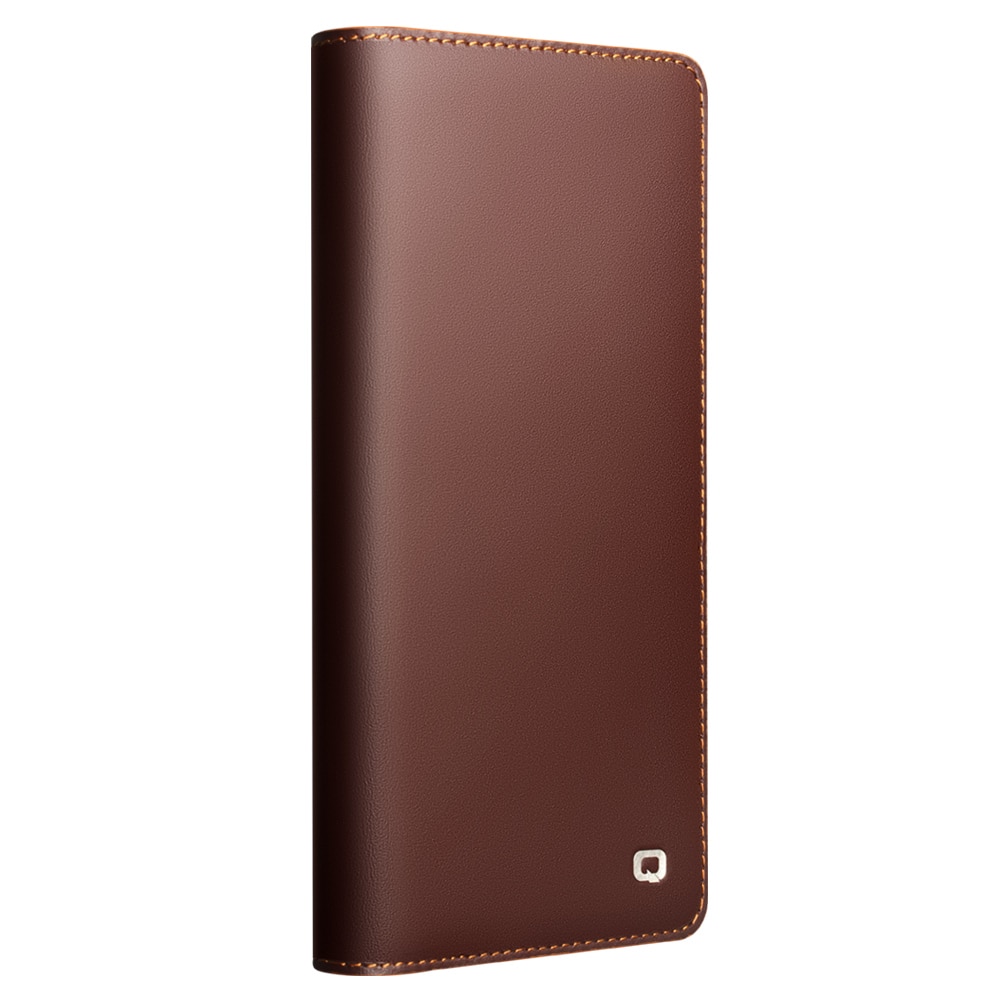 Husa pentru Samsung Galaxy S25 Ultra din piele naturala, tip carte, cu buzunare carduri si bani, functie stand, Qialino Business Wallet, Maro coffee