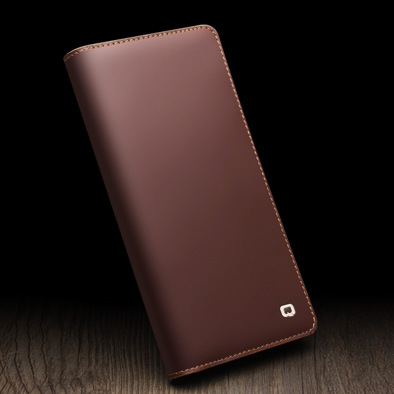 Husa pentru Samsung Galaxy S25 Ultra din piele naturala, tip carte, cu buzunare carduri si bani, functie stand, Qialino Business Wallet, Maro coffee