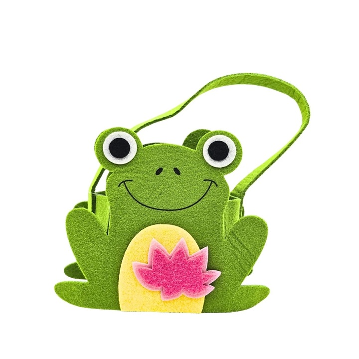 Декоративна великденска кошница от филц, десен жаба, 14 см