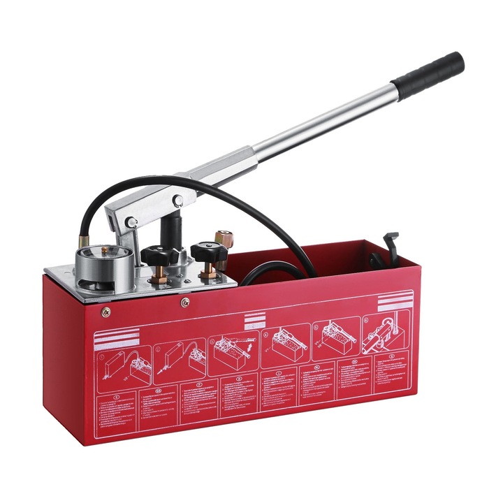 Pompa manuala de testare a presiunii Vevor PR-50, Presiune maxima 50 bar, Volum rezervor 12 litri