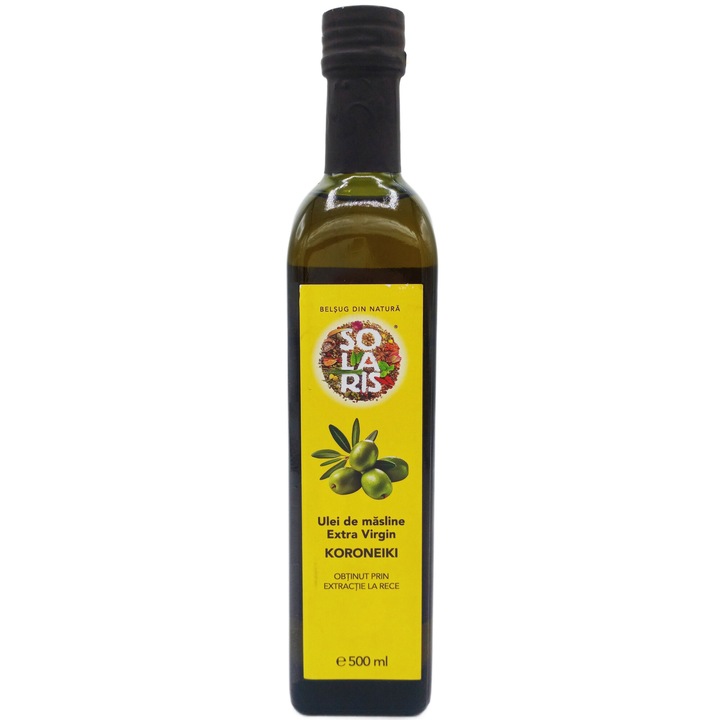 Ulei de Masline Koroneiki extravirgin presat la rece, 100% natural fara aditivi, sticla fumurie, 500ml, Solaris Plant
