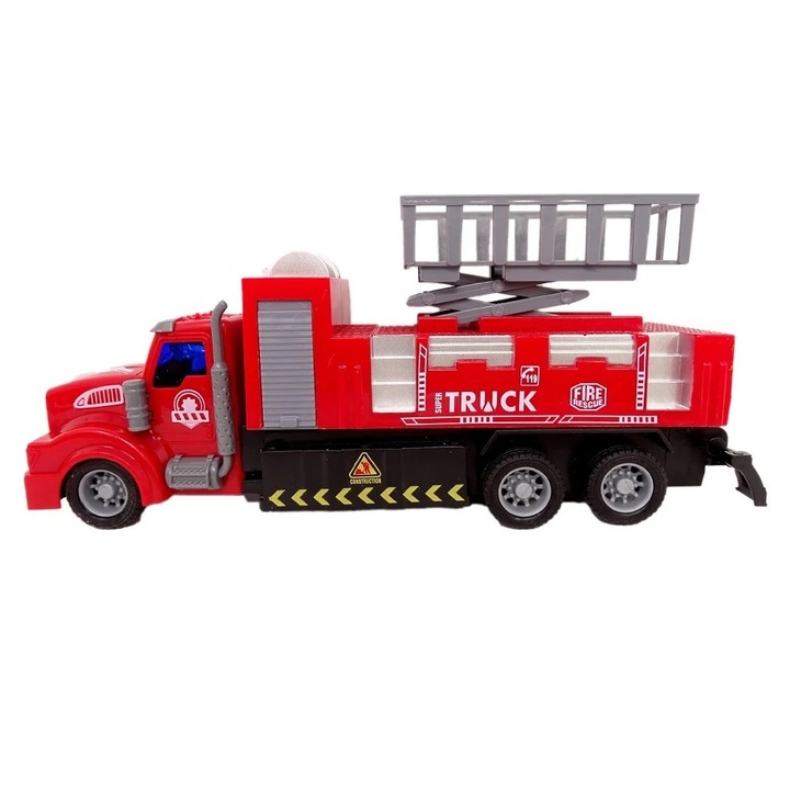 Пожарна кола за деца над 3 години, Welora, Зинтервенция, Cъс стълба и дистанционно управление, C дължина 20 см, Червена