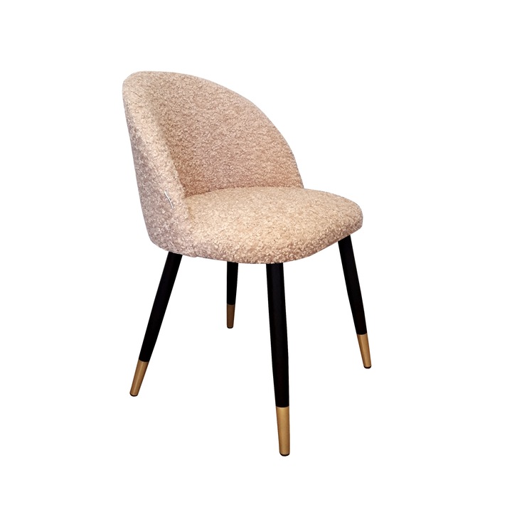 Стол Atos Colin, бежова тапицерия от букле, черно-златисти крака, размери 76x57x49см