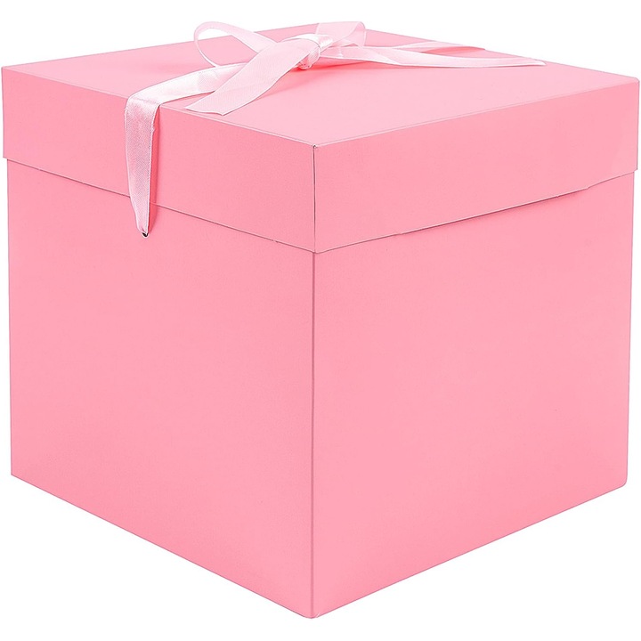 Cutie pentru cadou, 22x22x22 cm, cu capac si funda din satin, marime L, Roz