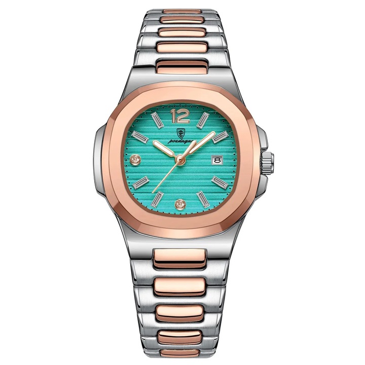 Női karóra Poedagar kvarc analóg divat világító index dátum ezüst kék