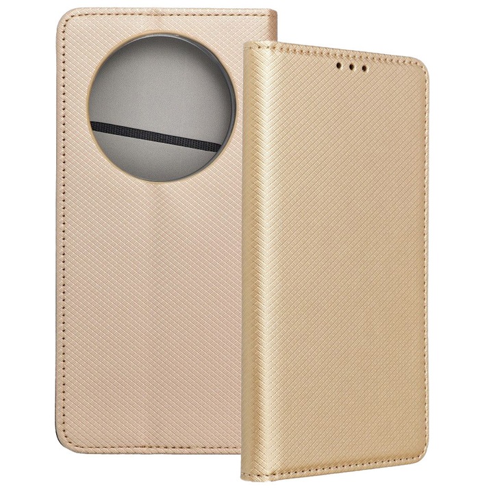 Калъф за Honor Magic7 Lite 5G, Smart Case, Тип тефтер, Отделение за кредитна карта, Магнитно затваряне, Златист
