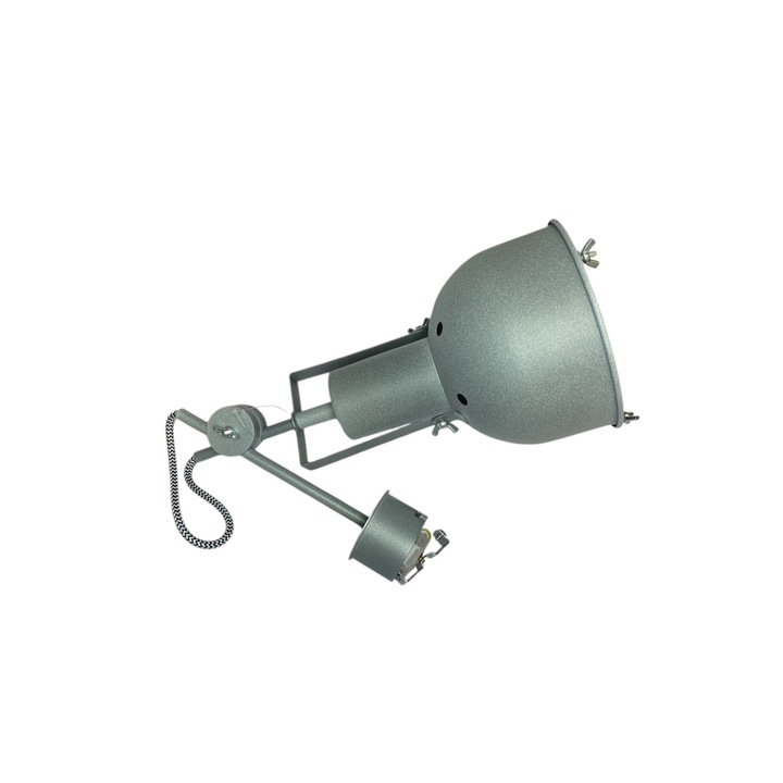 Lampa decorativa stil industrial, culoare gri ciment, cu dulie de bec E27, cu picior reglabil