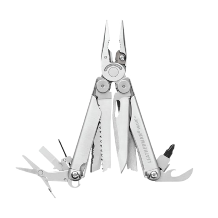 Instrument multifunctional, Leatherman, Wave+, 17 unelte, Argint