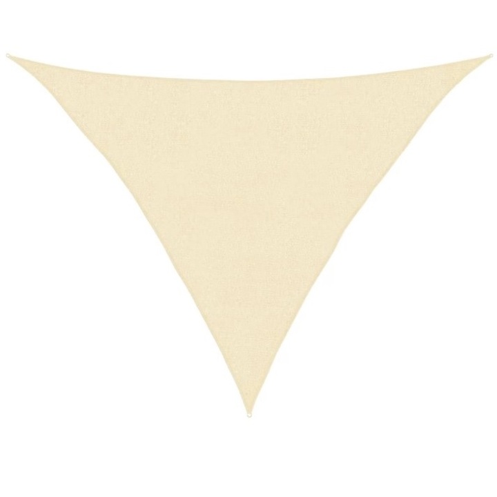 Copertina tip parasolar din panza, tratata UV, Gardlov, dimensiune 4x4x4m, triunghi, culoare bej, 4 snururi sfoara incluse, protectie ultravioleta pentru soare, densitate material 180gr/m2, poliester