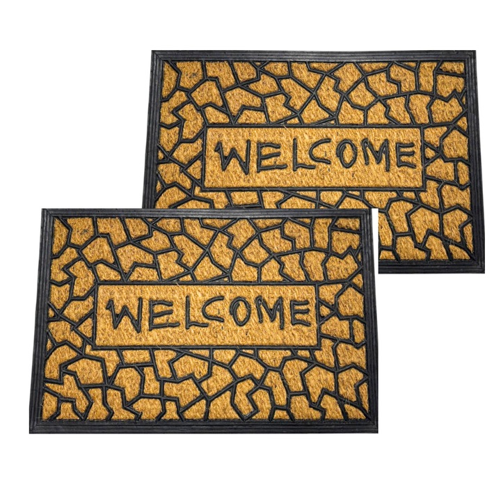 2. csomag x Lábtörlő, kókuszrostból és gumiból, Welcome 2 modell - 60x40 cm