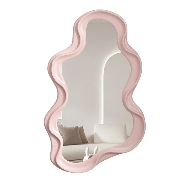 Oglinda de Perete, toolsy, Decorativa, pentru Baie, Dormitor, Sufragerie, Model Minimalist in Forma de Nor, 41x26 cm, Roz